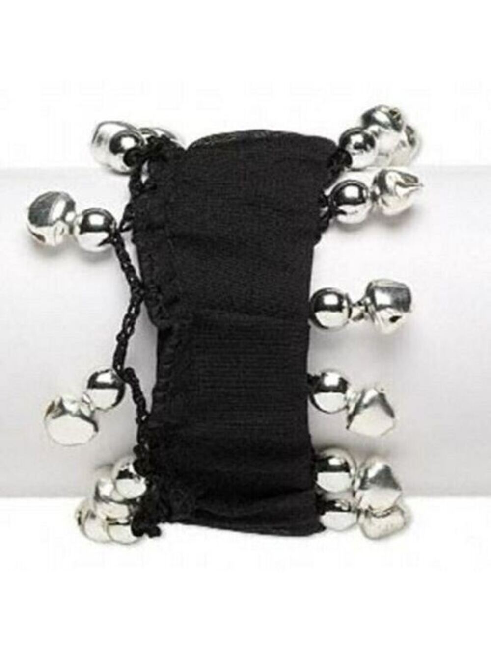 Black Silver Goth Punk Stretch Cuff Bracelet With Bells